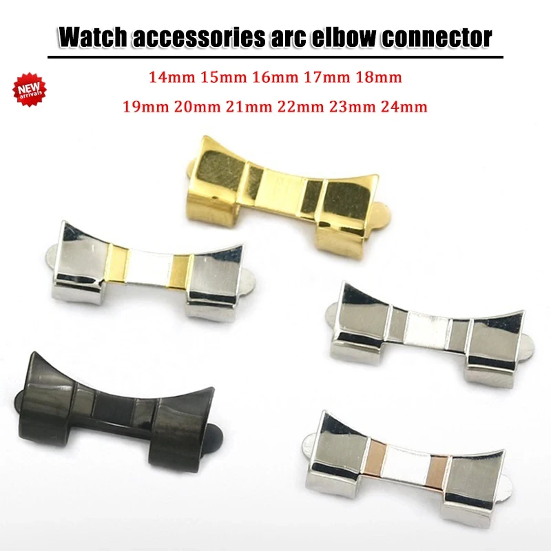 Stainless Steel Watch accessories curved end piece 14mm 15 16 17 18 19 20 21 22 23 24mm Strap Replacement connector Accessories