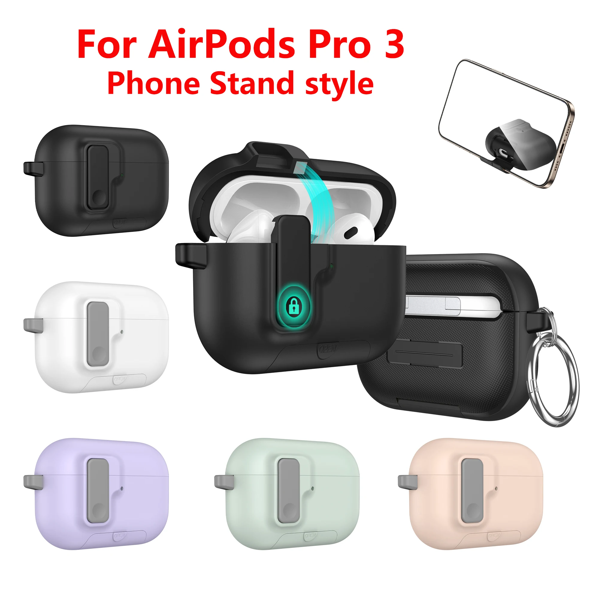 2025 New For AirPods Pro 3 Phone Stand Case Cover Magnetic Auto Lock TPU Shockproof Protective Sleeve With Hook for AirPods Pro3