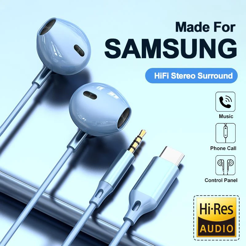 Type-C 3.5mm In-Ear Wired Headphone Hifi Stereo Sport Music Earbud Handfree Headset Gaming Earphones with Mic For Xiaomi Samsung