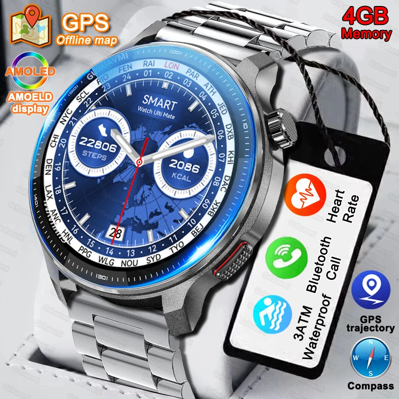 2026 Smart Watch 4GB RAM Local Music Video Player TWS headphone Altitude Compass GPS offline map Waterproof Smartwatch Men Women