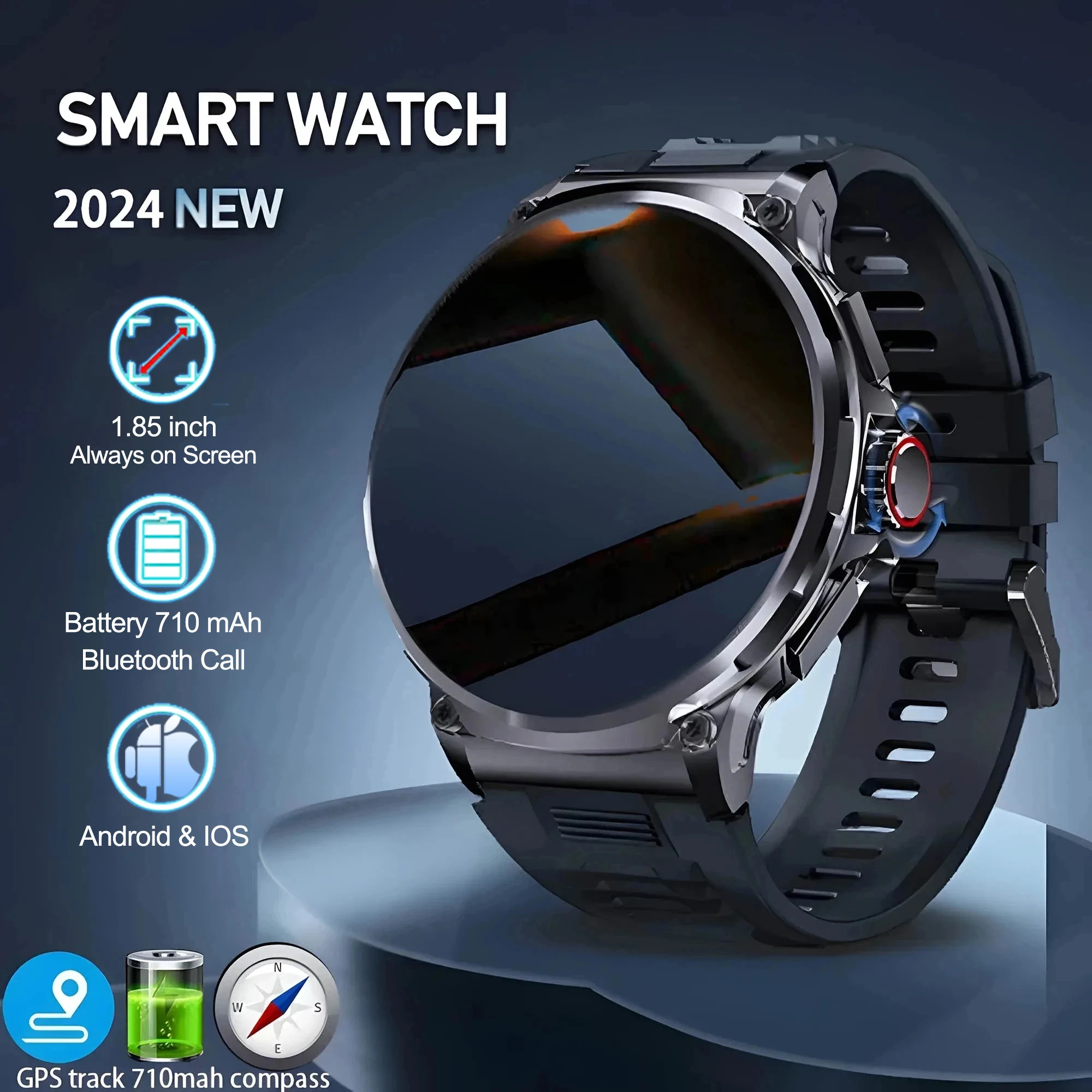 2026 New 1.85-inch ultra AMOLED smartwatch, GPS track, HD Bluetooth call; 710 mah large battery 400+ dial, suitable High end men