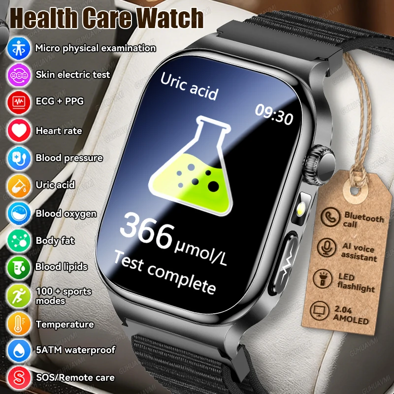 2026 New Accurate Measurement Health Smart Watch ECG+PPG Uric Acid Blood Pressure Blood Lipids BT Call Smartwatchs For Men Women