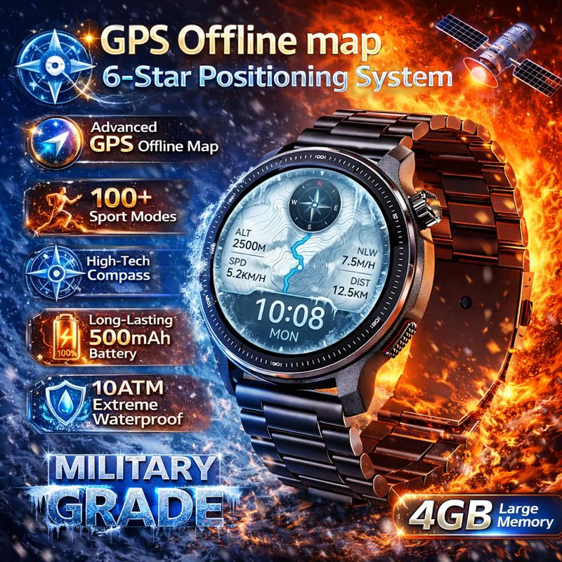 2026 New T-Rex 3 Outdoors Military Offline GPS Map SmartWatch 4GB Memory 10ATM Waterproof Compass Voice Call Sports Bracelet Men
