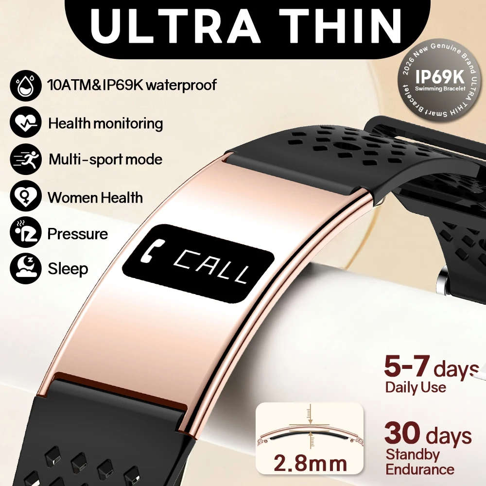 Ultra-Thin Smart Bracelet Women Men Heart Rate Blood Oxygen Health Monitoring Sports & Swim Bracelet 10ATM Waterproof Smartwatch