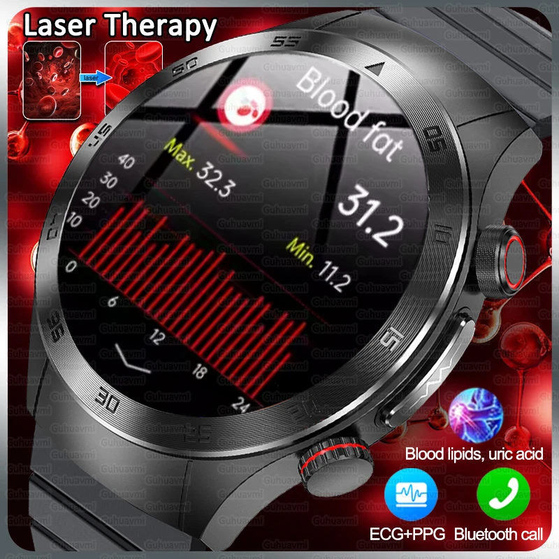 2026 New Non-Invasive Laser Treatment Three High Smart Watch Sapphire Screen Blood Fat Uric Acid ECG Health Diagnosis Smartwatch