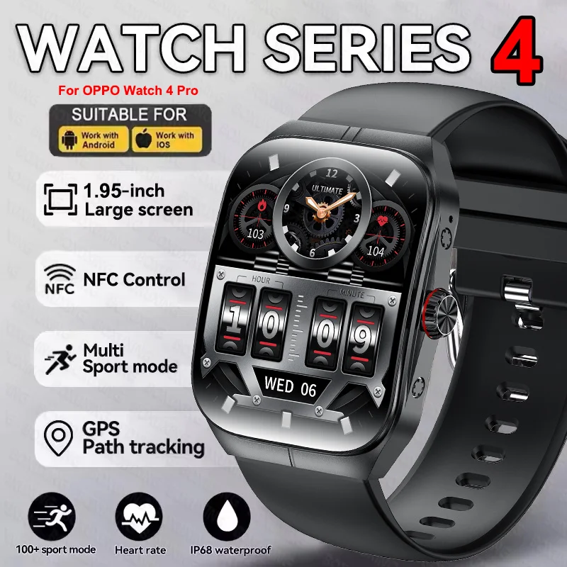 2026 New Watch 4 Pro Sports Smart Watches HD  AMOLED screen Men GPS Track Waterproof Bluetooth Call NFC Smart Watch For OPPO