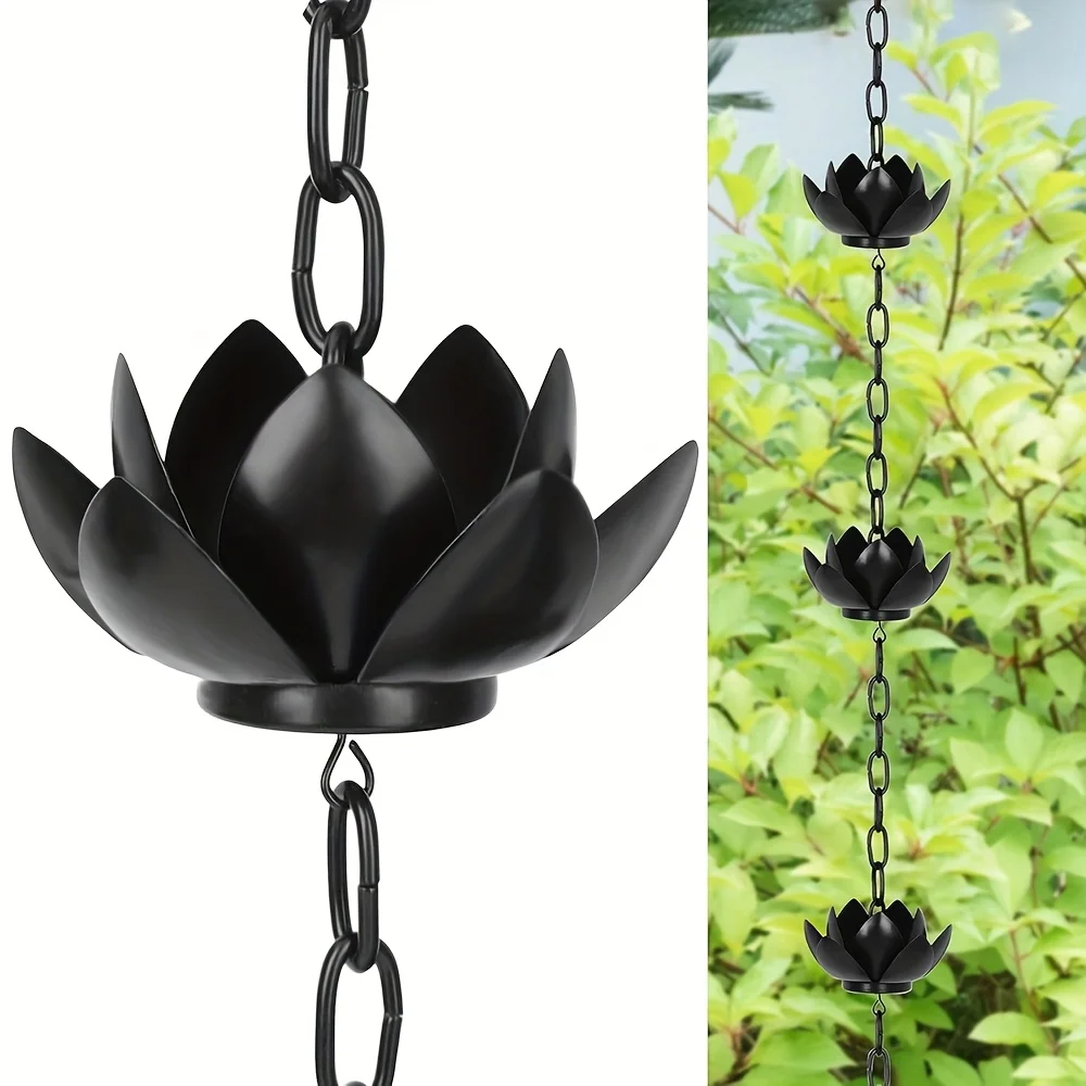 1pc Creative Retro Heavy-Duty Iron Rain Chain Elegant for Lotus Flower Chain for Gutters Downspouts Decorative Outdoor