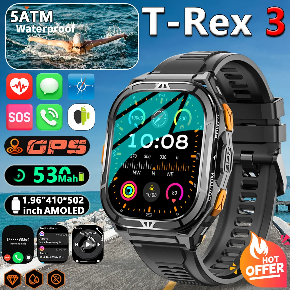 2025 NEW TANK X5 Smartwatch 5ATM Waterproof GPS Dual-Frequency tracking 1.96
