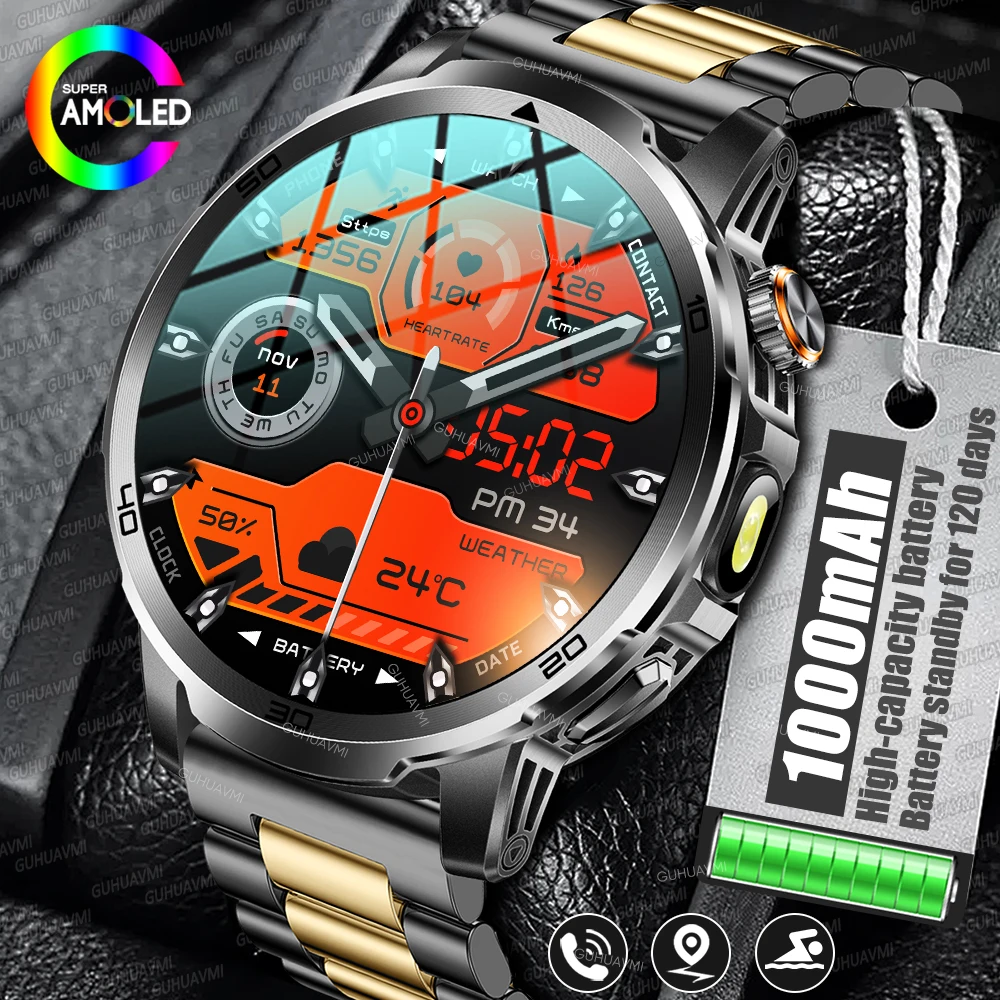 New Sturdy Military Sports SmartWatch Black steel alloy 1.85