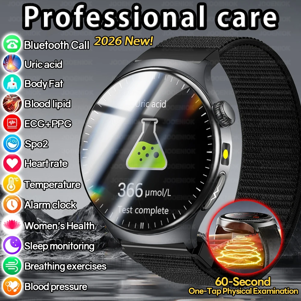 2026New 60 Second Health Check Smart Watch Men Blood Lipid Body Fat Analysis Health Care Watch IP68 Waterproof Sports Smartwatch