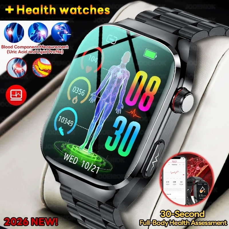 2026 New ECG+PPG Health Smart Watch AMOLED HD Bluetooth Call Sports Watch Uric Acid Blood Lipids Body Fat Smartwatch Men Women