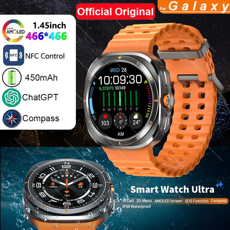 Smartwatch 2025 Official Original Watch Ultra 8 47mm HD AMOLED ChatGPT GPS NFC Compass Bluetooth Call IP68 Waterproof Clock Men