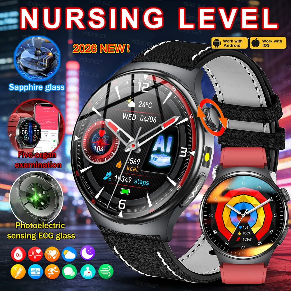 2026 New Accurate Measurement Health Smart Watch ECG+PPG Uric Acid Blood Pressure Blood Lipids BT Call Smartwatchs For Men Women