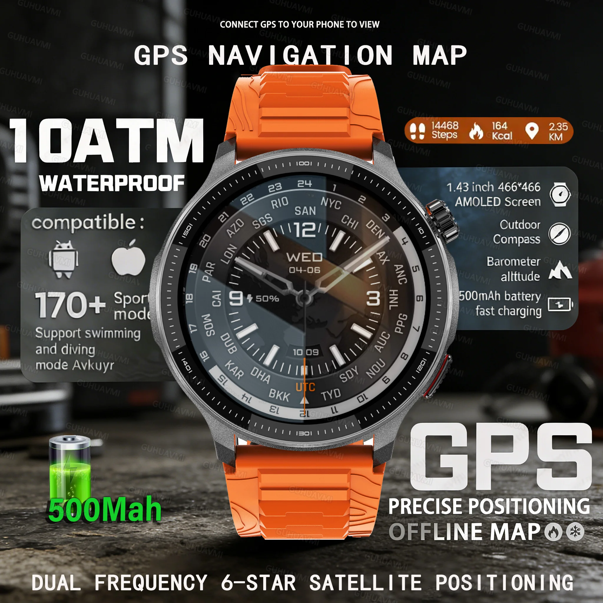 2026 Newly Military Outdoor 4GB Memory GPS Sports Smart Watch Offline Map 1.43