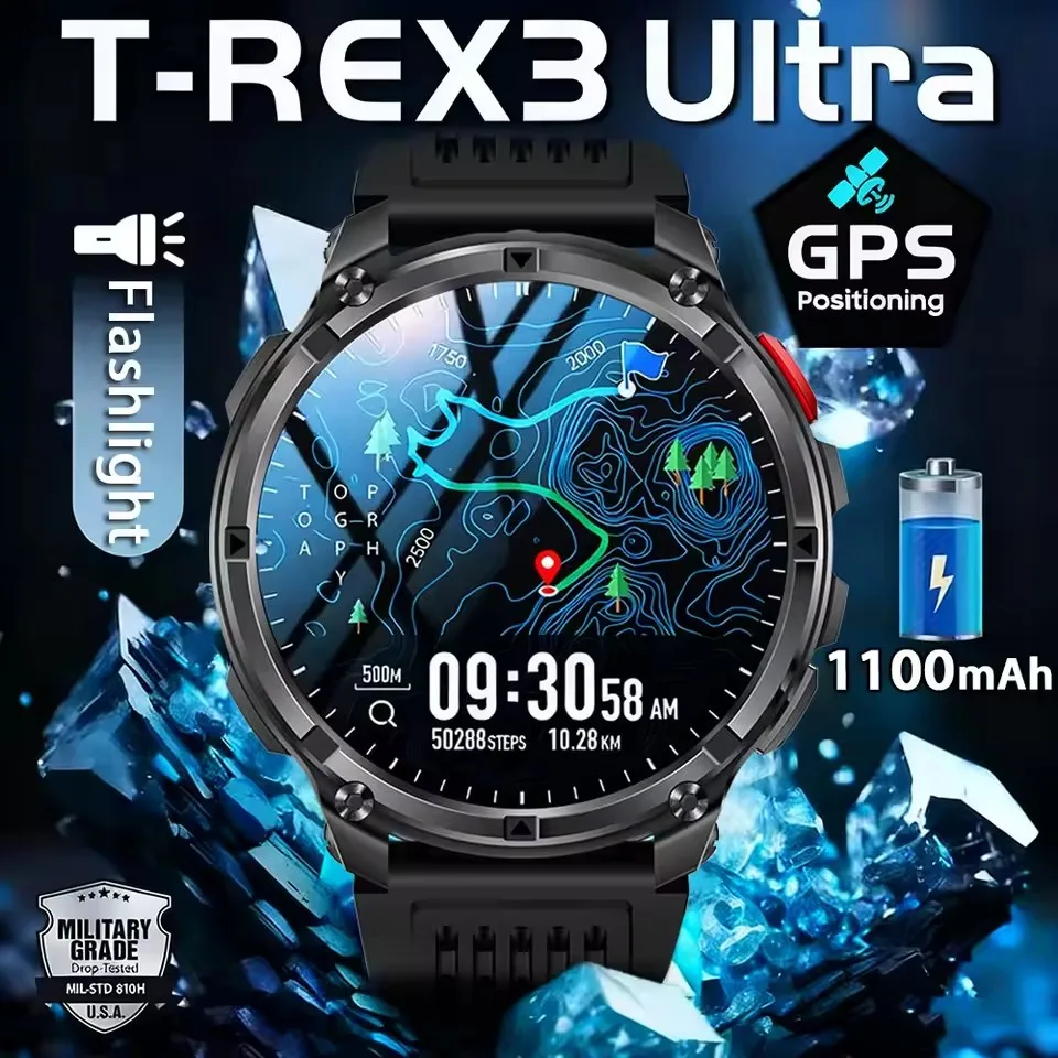 New Military T-Rex3 Ultra 1100mAh Battery Smart Watch 5 ATM Waterproof 1.7