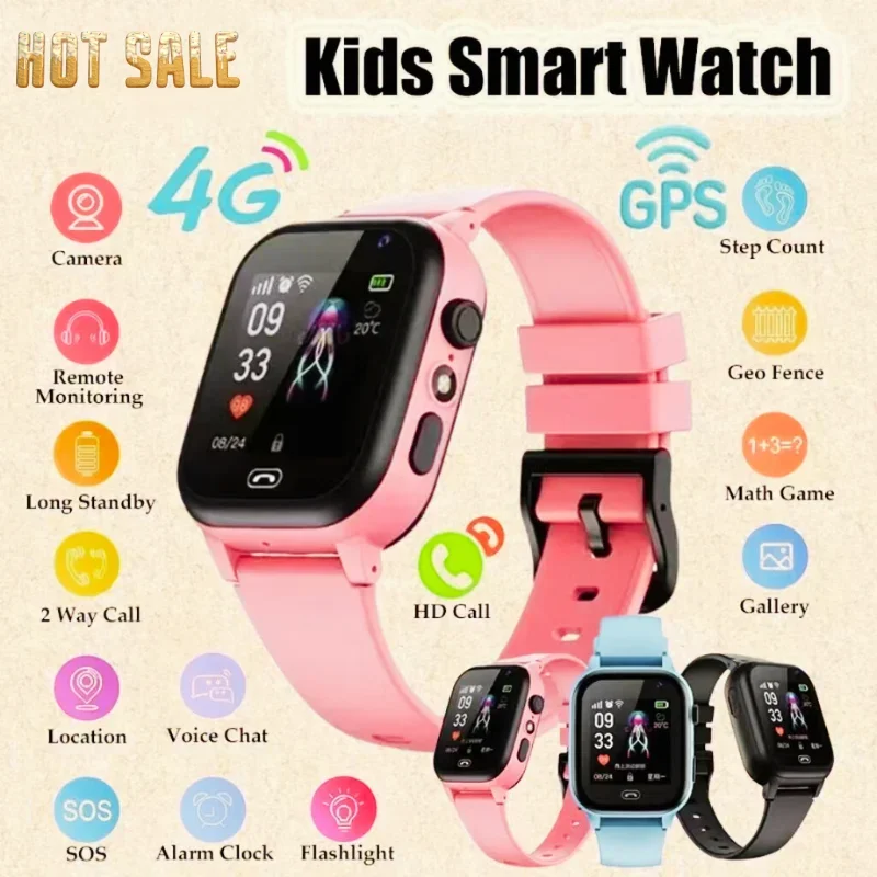 4G Smart Watch Kids SOS GPS Location Tracker Sim Card Video Call Child SmartWatch Camera Waterproof Watch For Boys Girls Present