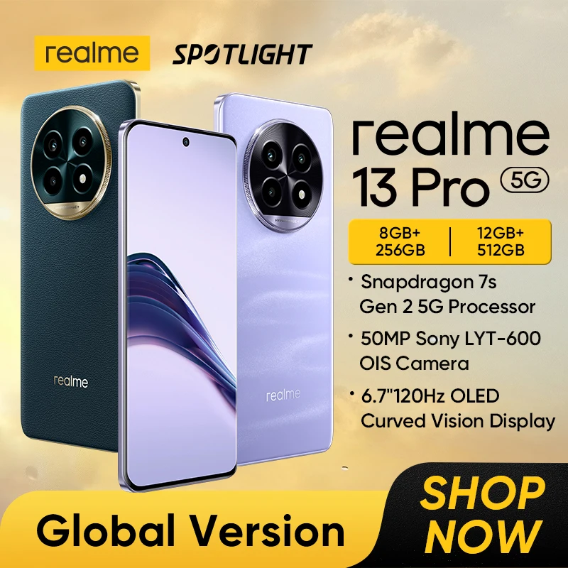 [Global Version] realme 13 Pro Smartphone Snapdragon 7s Gen 2 5G Chipset Sony LYT-600 OIS Camera 120Hz Curved Display AI Imaging