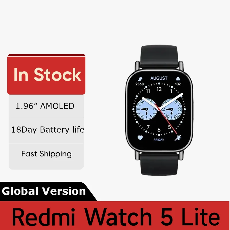 Global Version Xiaomi Redmi Watch 5 Lite 1.96” AMOLED display 18-Day Battery life Bluetooth® calling Built-in GNSS 5ATM