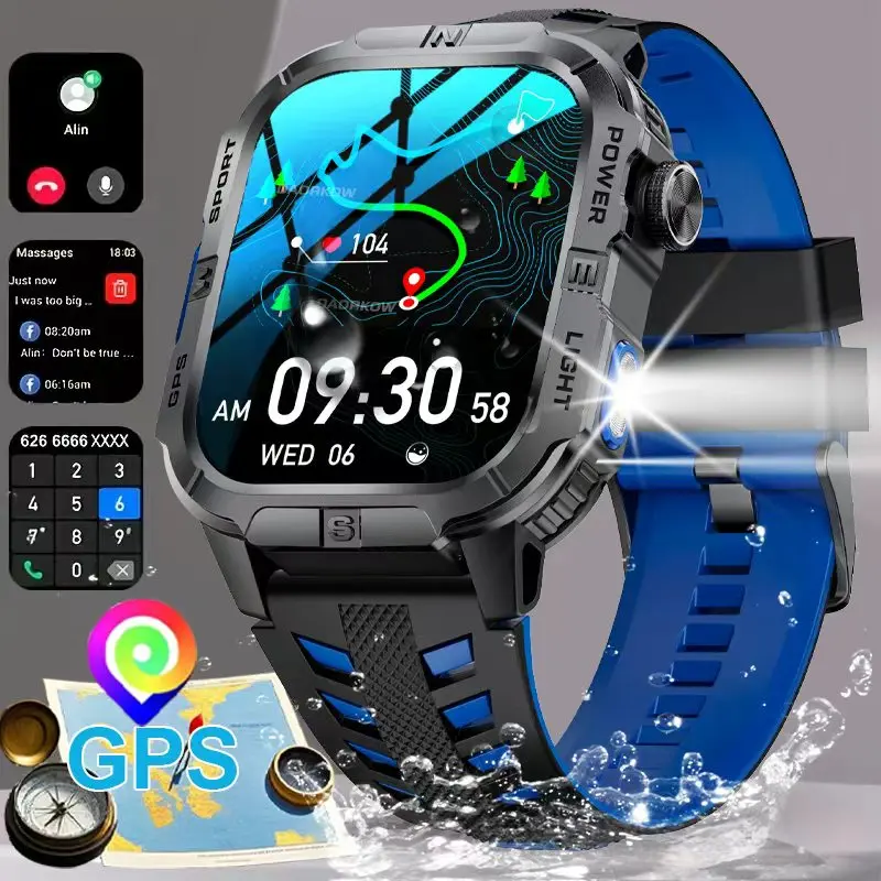 2026 New Outdoor Military Men’s Smartwatch Is Equipped With GPS LED Lighting, A Compass, Wireless Communication, IP68 Waterproof