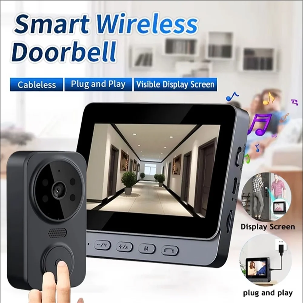 Wireless Video Doorbell Camera Bundle Smart Security System with Night Vision 2.4G WiFi HD Motion Detection And Cloud Storage