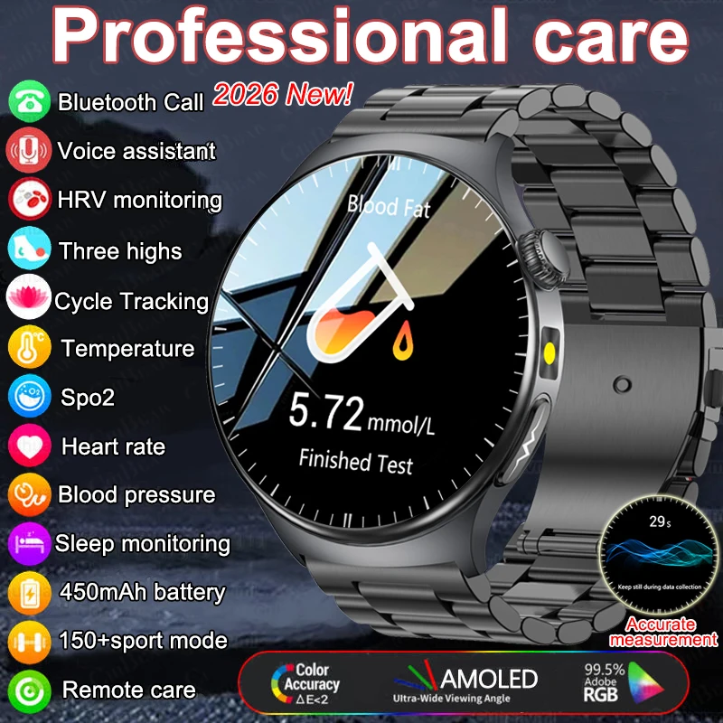 2026 Fashion New Expert level Health Smart Watch Men ECG+PPG Laser Monitor Uric Acid Blood Fat Blood Pressure HD Call Smartwatch