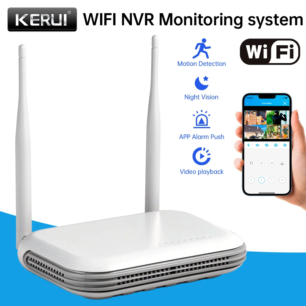KERUI Mini Network WIFI 8CH NVR Recorder Surveillance Video for 6MP Dual lens Home Security Camera System XMEYE iCSee Onvif