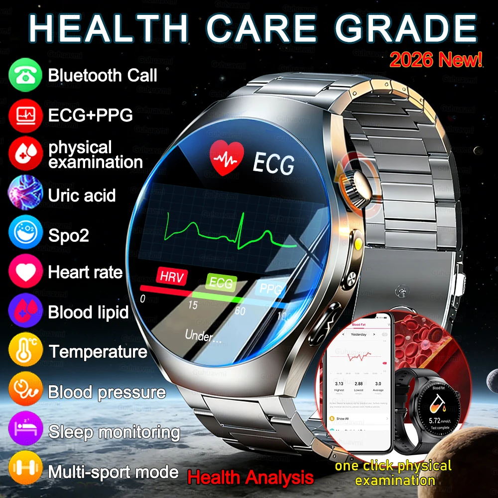 New Smart Watch Health Grade Blood Pressure Sports Fitness Tracking Health Analysis Blood Oxygen ECG Smartwatch For Men Women