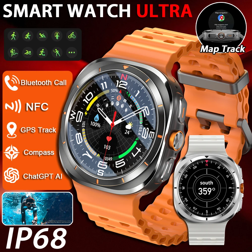 2026 New Watch 8 Ultra Classic GPS Compass NFC SmartWatch 46mm LTE Sports Version BT Call 3ATM Waterproof AMOLED Men Smartwatch