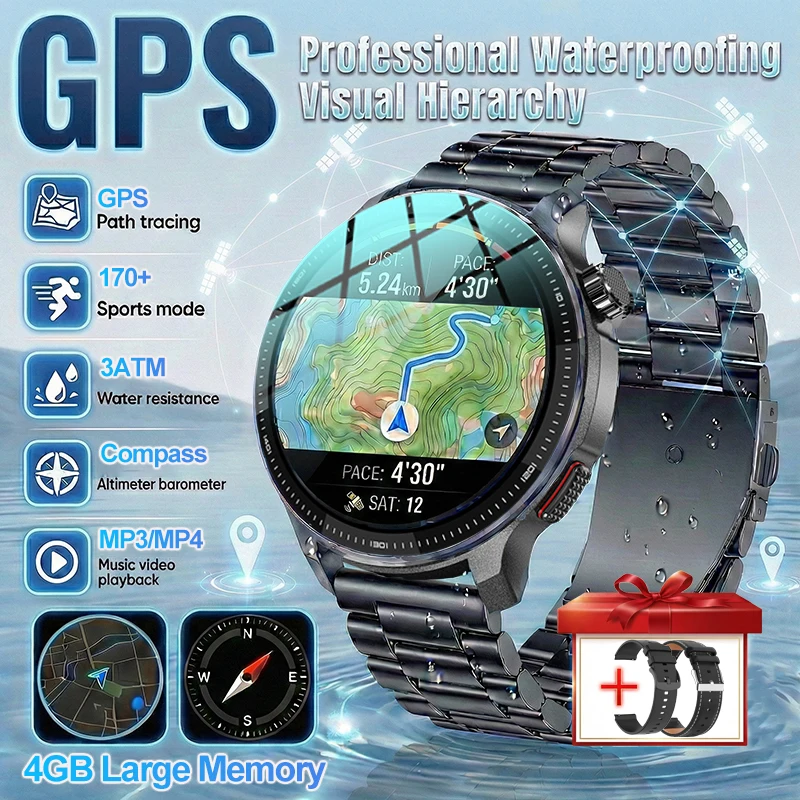 2026 New Luxury GPS Smart Watch Men Compass Altimeter 3ATM Waterproof Health Monitor Bluetooth Call Business Sports Smartwatches