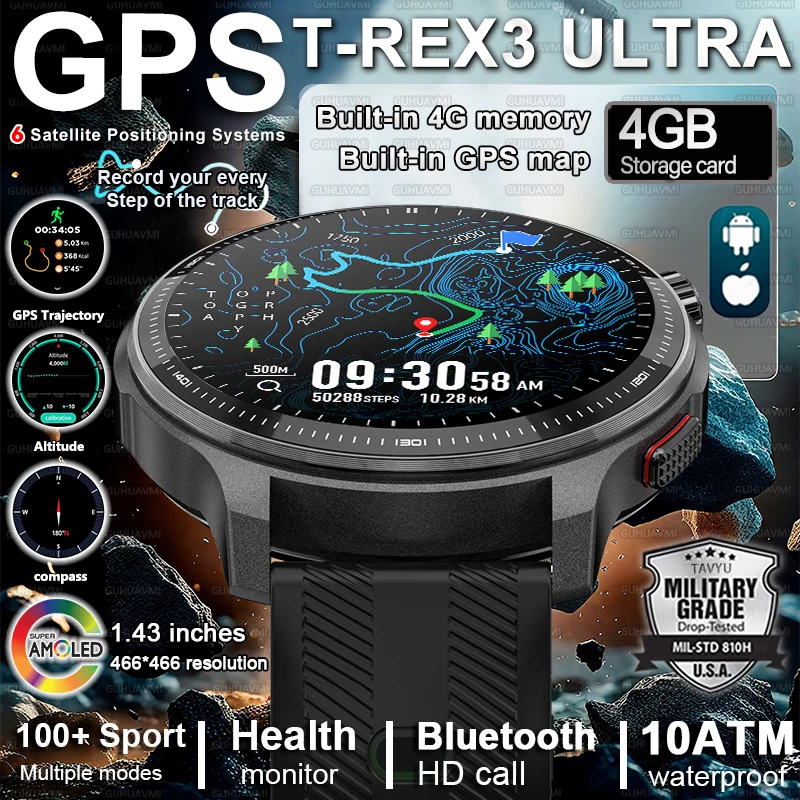 2026 New Smart Watch GPS offline map 4GB Video Player Compass 10ATM Waterproof Smartwatch Men Heart rate Sports outdoor tracking