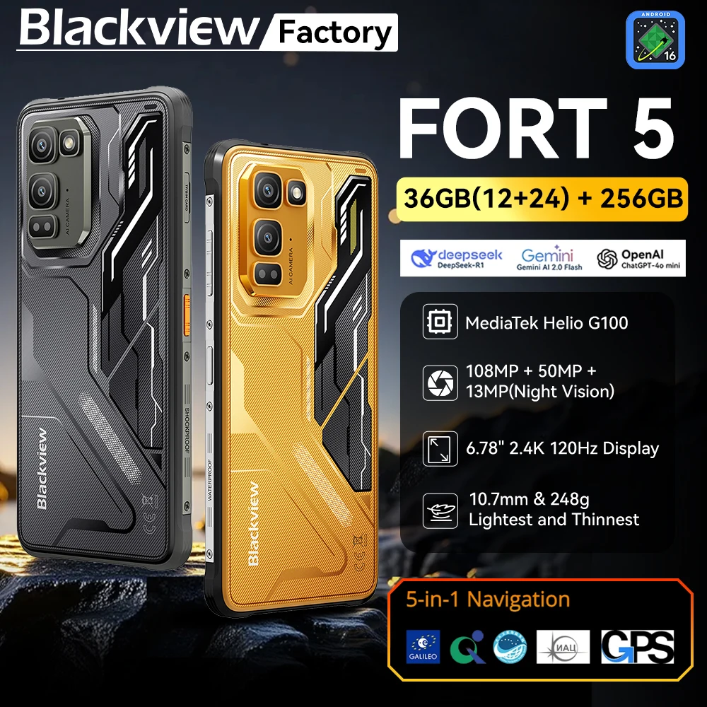 Global version Blackview FORT 5 Mobile Phone 6.78” 120Hz Display SmartPhone 12G+256GB 108MP 5000mAh Android 16 NFC Rugged Phone