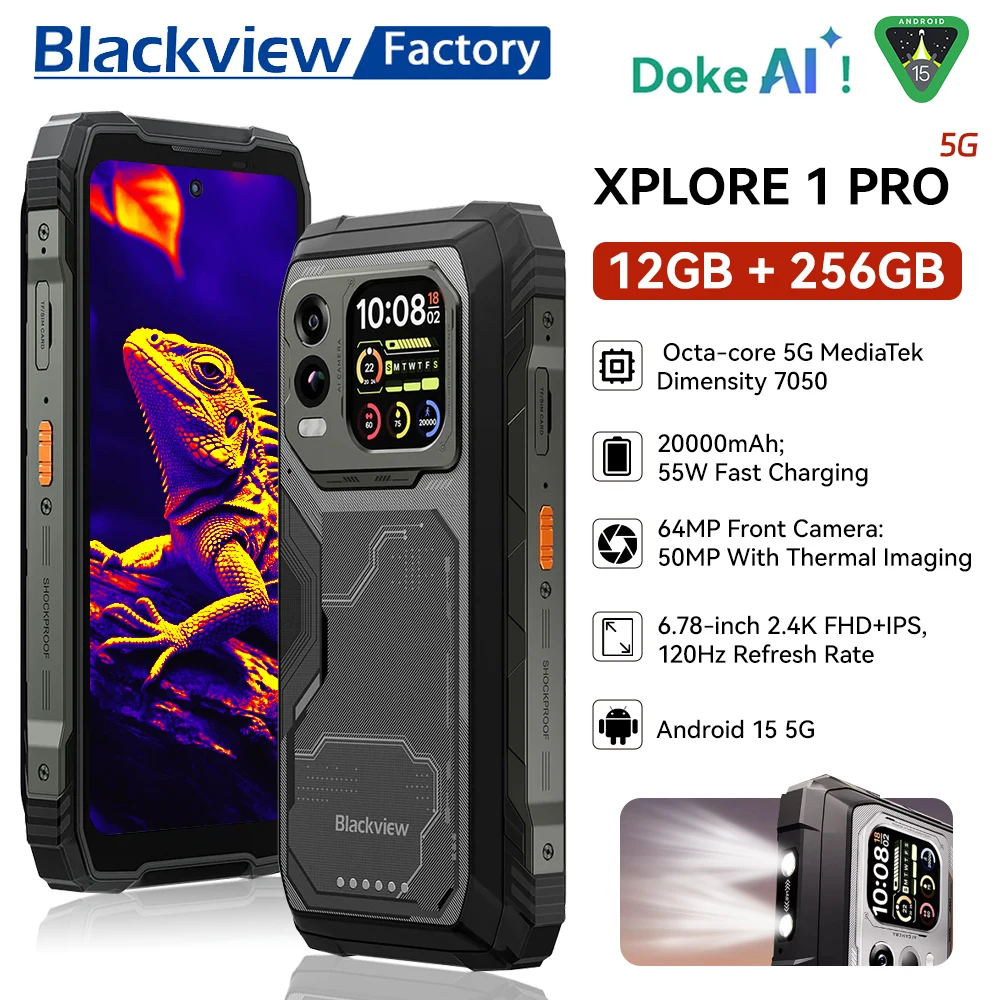 Blackview XPLORE 1 Pro Rugged Phone 16GB+512GB Thermal Imaging Backed by FLIR 6.78” 2.4K Display Smartphone 5G Android 15 NFC