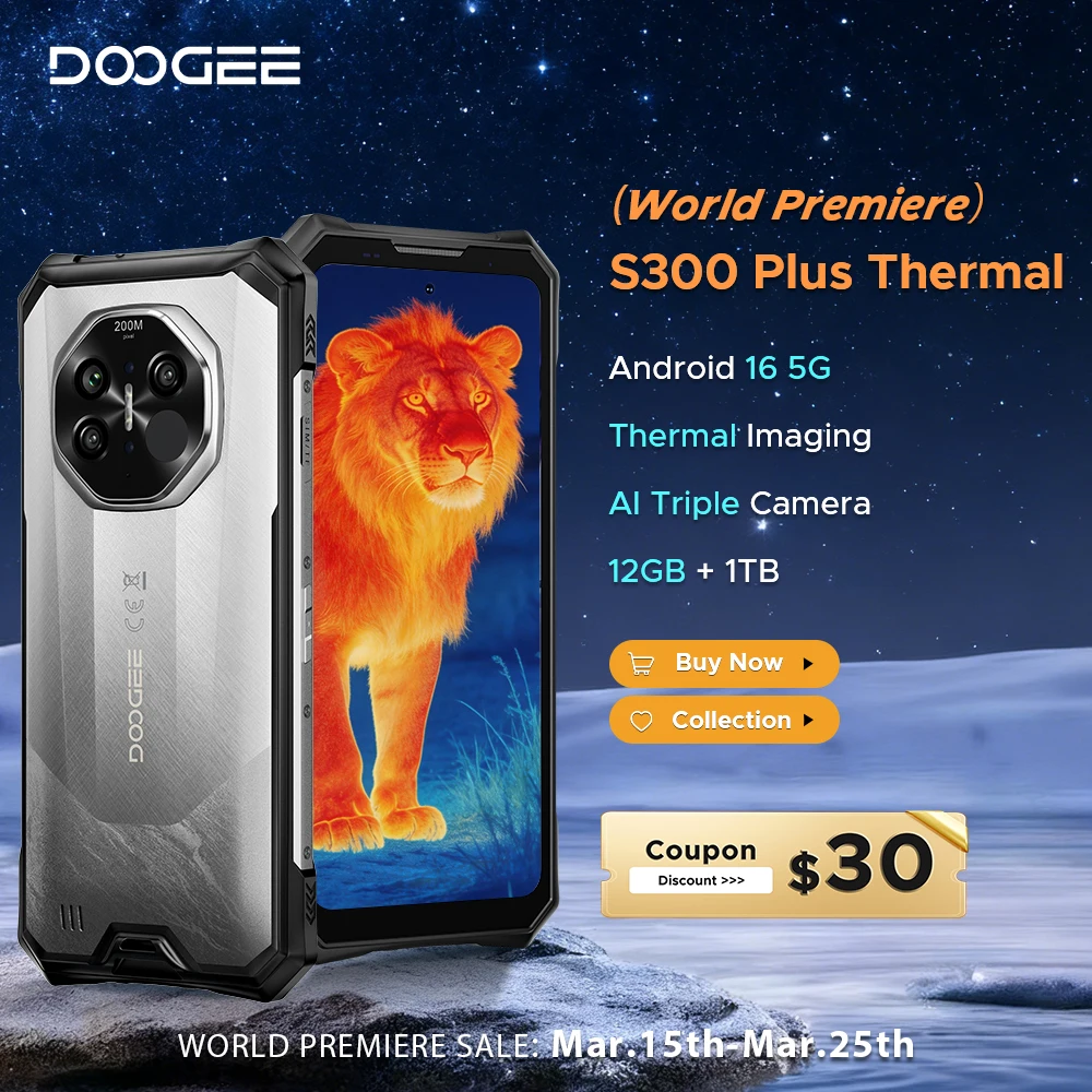 Global Version DOOGEE S300 Plus Thermal Rugged Phone 5G Thermal Imaging Support POC Gemini AI 6.78” Screen Android 16 Cellphone