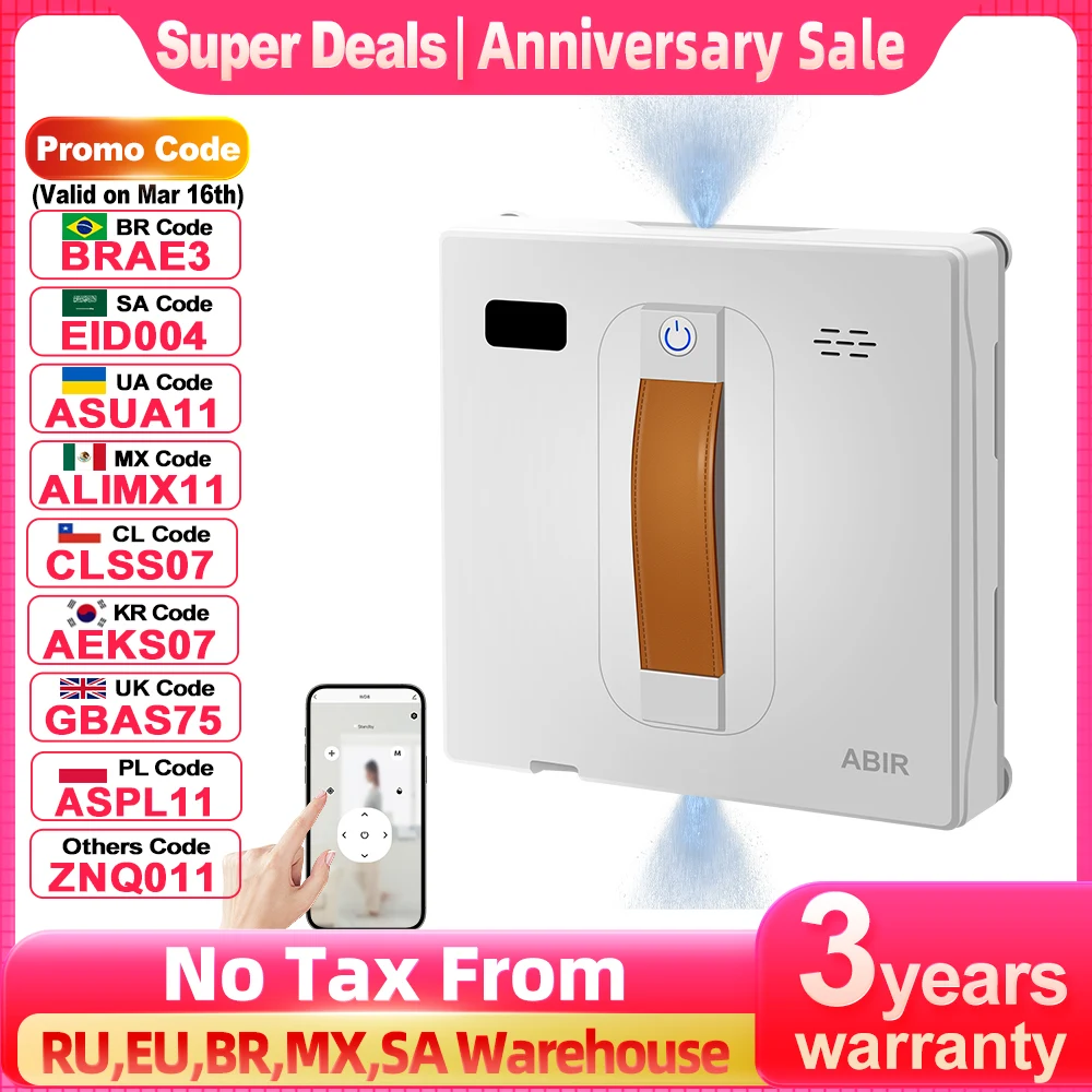 Window Vacuum Robot Cleaner ABIR WD8, Dual Ultrasonic Spray, AI intelligent Wipping, Updated Laser,Smart Home Glass Wall Washing