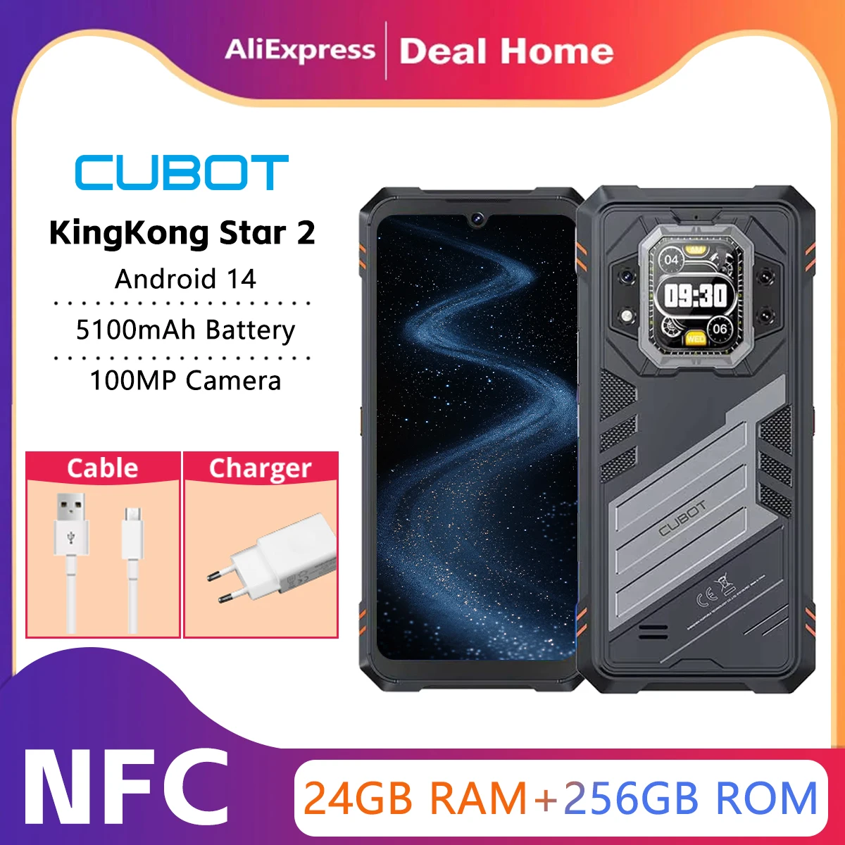 Cubot KingKong Star 2 Rugged 24GB+256GB Android 14 6.72 Inch 144Hz 100MP Camera 33W Fast Charge NFC 5G Mobile Phone