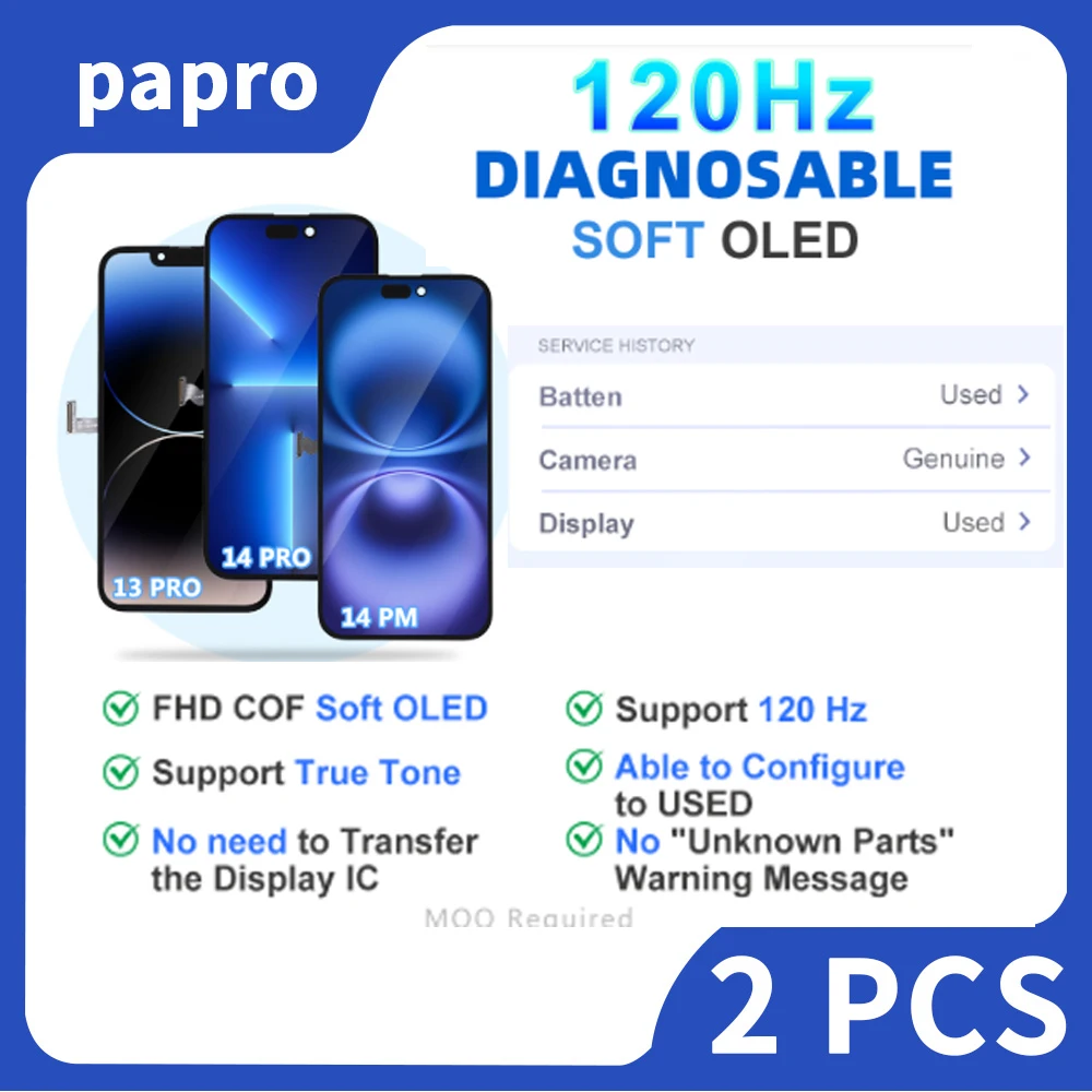 2PCS JCID 120HZ Diagnosable Assembly for IPhone 13 14 1516Promax OLED Display Touch Screen Digitizer Assembly Without IC Removal