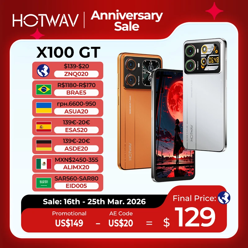 HOTWAV X100 GT Android 16 Smartphone 6.9” 120Hz 48MP 5160mAh 20W Mobile Phone with Second Screen 8GB 256GB IR Blaster Cellphone