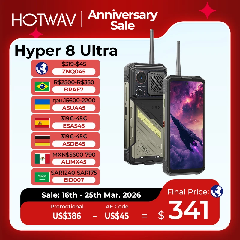 HOTWAV Hyper 8 Ultra Rugged Phone Walkie-Talkie Hi Hoti AI Toolset 125dB Mobile Phone 5G 12000mAh 55W 12GB 512GB 108MP Cellphone