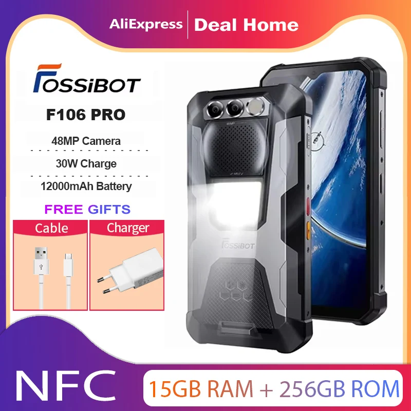 FOSSiBOT F106 PRO 15GB+256GB Rugged 6.58”FHD Display 12000mAh 30W Fast Charging 20MP Night Version With Loudly Speaker