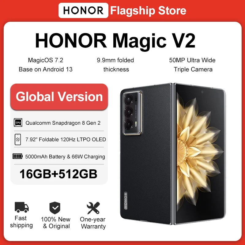 Global Version Honor Magic V2 5G Foldable LTPO OLED 120Hz Display 7.92