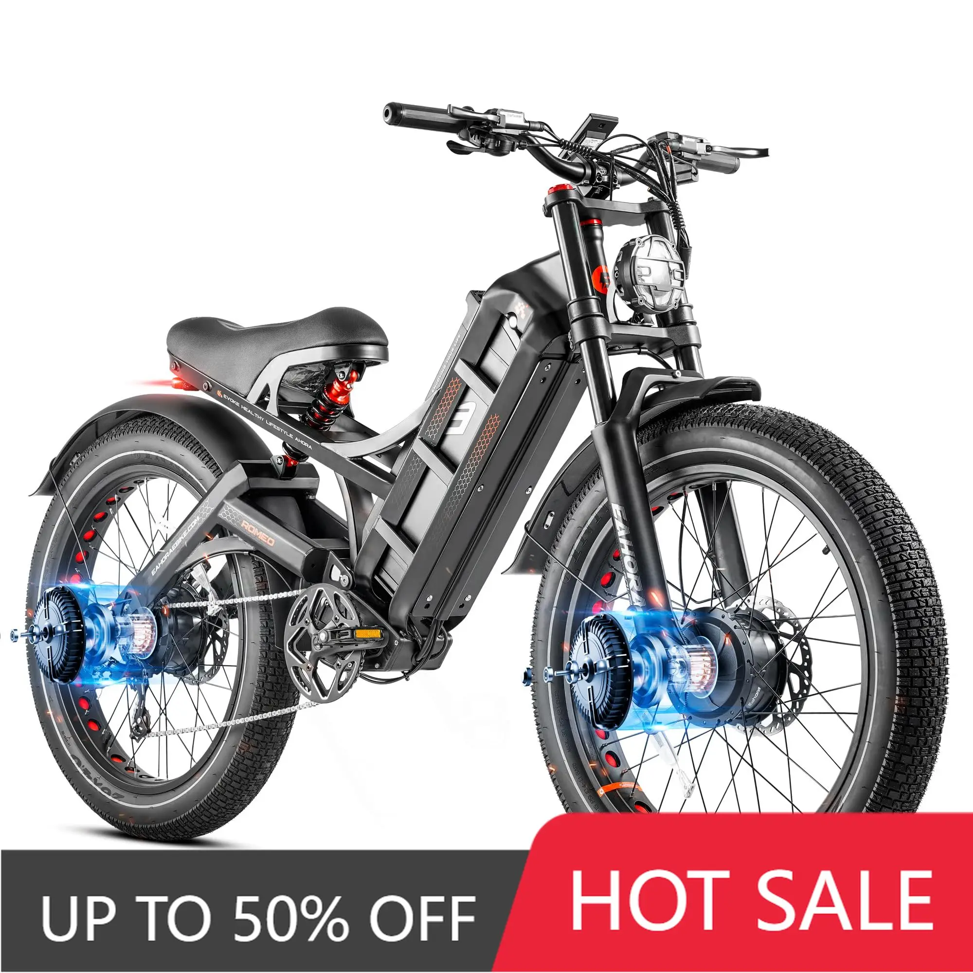 JYF Romeo Pro 2 52v 26 * 4.0 Fat Tire Electric Bike Customized 200w-250w Dual Motor Full Suspension Electric Mountain Bike Adult
