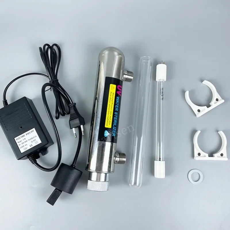 12W Stainless Steel UV Water Sterilizer Ultraviolet Tube Lamp Direct Drink Disinfection Filter Aquarium Fish Tank Purifier