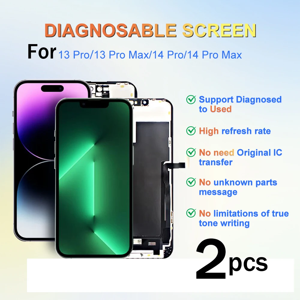 2PCS JCID 120HZ Diagnosable Assembly for IPhone 13 14 1516Promax OLED Display Touch Screen Digitizer Assembly Without IC Removal