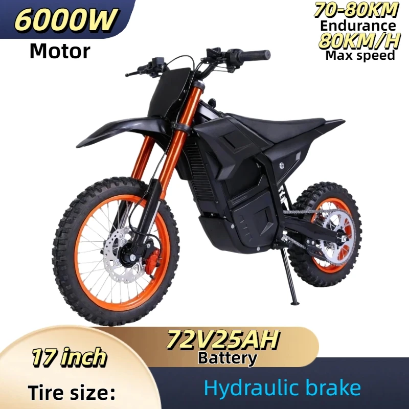 City offroad motorcycle 6000W motor 72V25AH battery Electric bicycle Ride range of 80km 17inch fat tire mountain electric e-bike