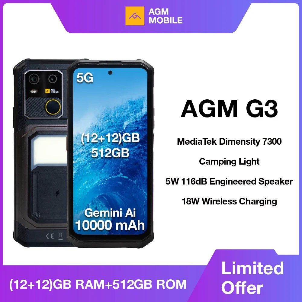 AGM G3 5G Rugged Phone 24GB(12+12) 512GB Wireless Charging 10000mAh Phone 6.72