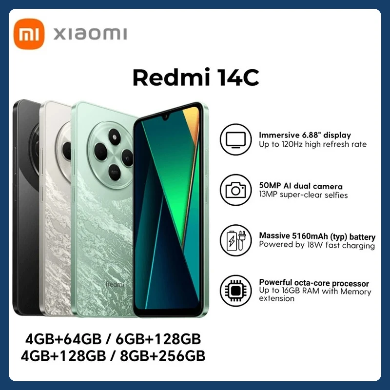 Xiaomi Redmi 14C Smartphone Immersion 6.88” 120Hz Display 50MP AI Dual Camera Massive 5160mAh Battery Smartphone Mobile Phones