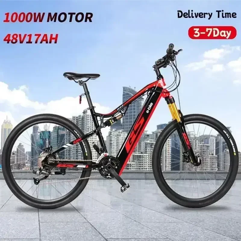 EBIKE NEW GS 1000W Ebike 27.5-inch Aluminum Alloy Full Suspension Mountain Electric Bike 48V 17AH Battery MTB Cycling Camping