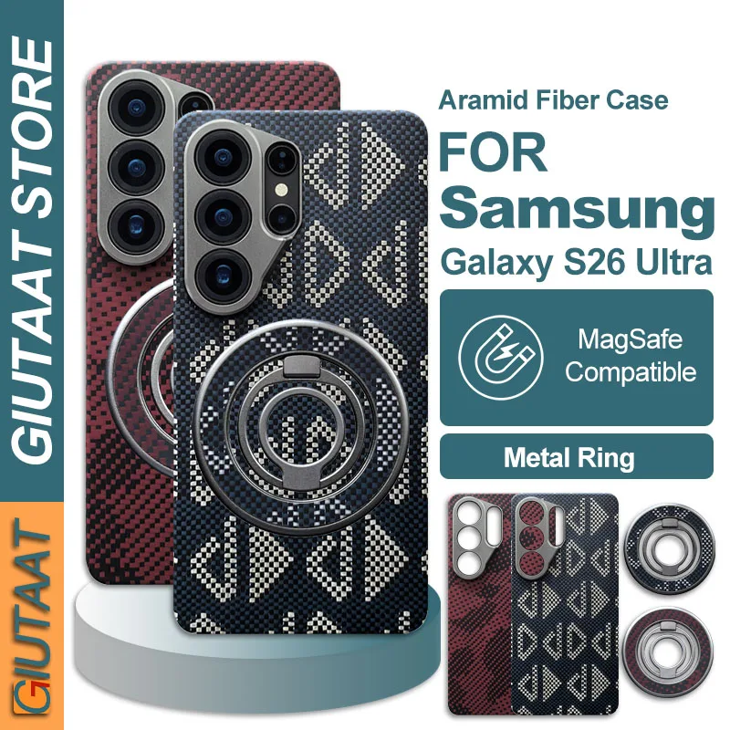 Real Carbon Fiber Case For Samsung Galaxy S26 Ultra Kevlar Aramid Magsafe Magnetic Phone Case Luxury Ultrathin Cover With Holder