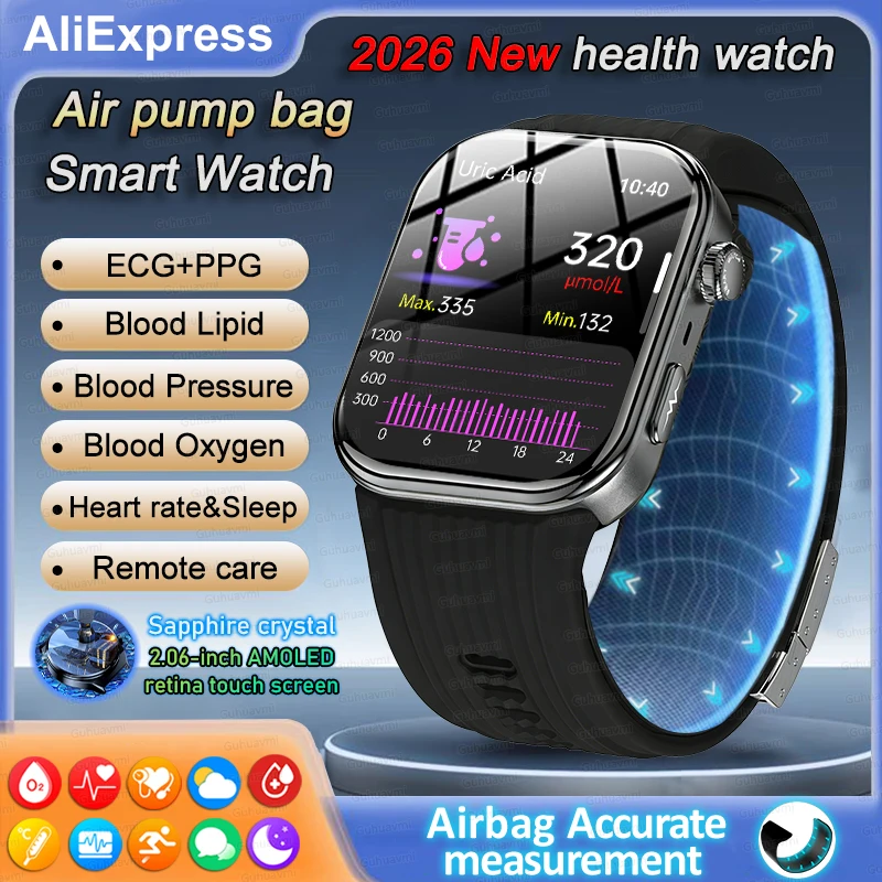 ECG Smartwatch AMOLED Screen Airbag air pump Smartwatch Blood Pressure Measure Micro physical examination Smart Watch Men women