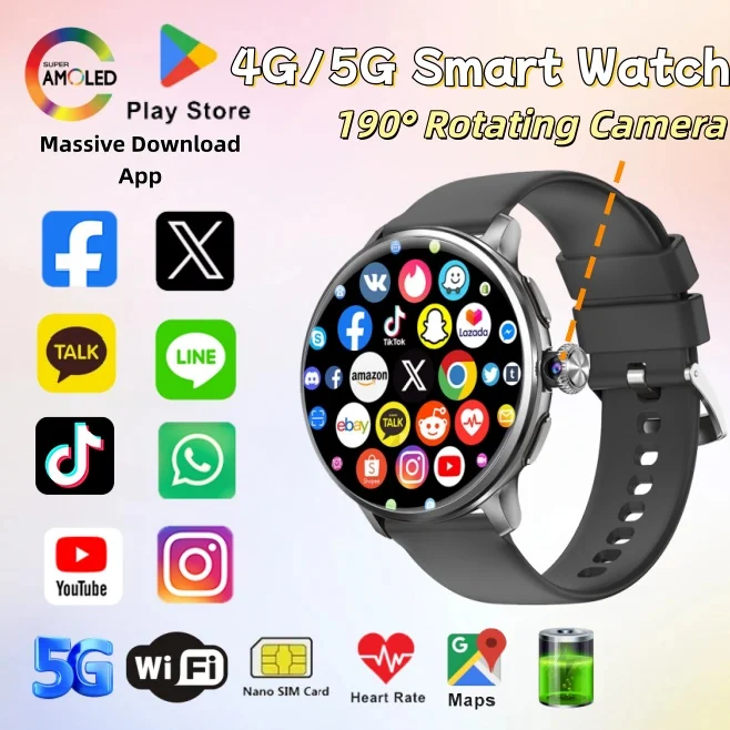 H88 Lady Smart Watch 4G/5G SIM Card 1.65”AMOLED 480*480 950mAh Video Call WIFI GPS Women Men Dual System Google Play Maps